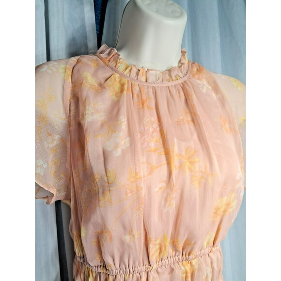 NWT French Connection Coral Floral Peach Diana Rec Crinkle Flowing Dress Size 12 - Picture 6 of 16